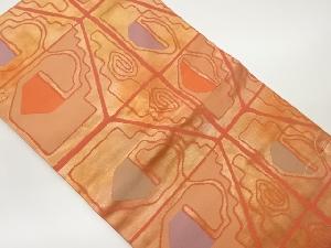 未使用品　引箔幾何学模様織出し名古屋帯